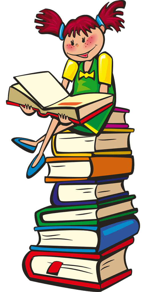 fille assis sur tour de livres
