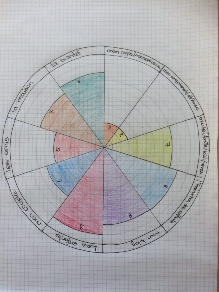 Ma roue de la vie pour mon défi me sentir mieux