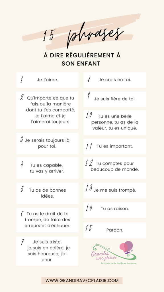 les 15 phrases à dire régulièrement à son enfant. 